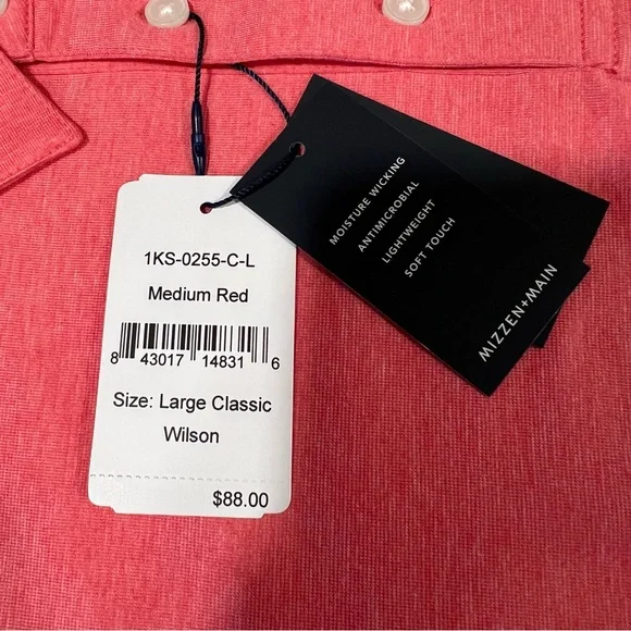 Mizzen + Main NWT red wilson polo large classic fitgolf country club‎ red
